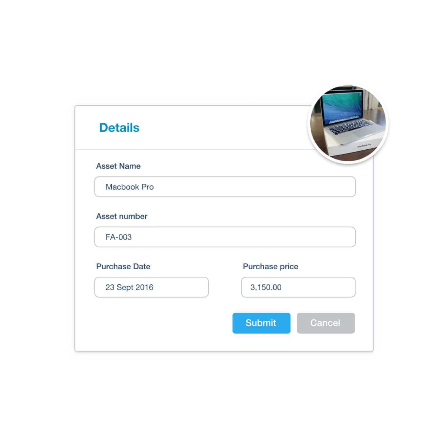 Details of a fixed asset are being added in Xero, including the asset name, number, purchase date and price.